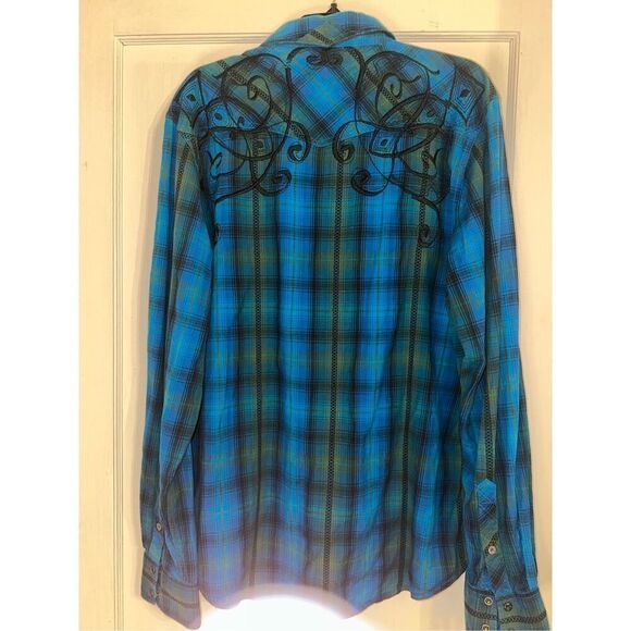 Western Shirt Men XL Pearl Snap Embroidered Rockabilly Rodeo Southern Thread - Picture 6 of 8